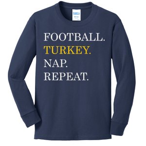 Football Turkey Nap Repeat Thanksgiving Kids Long Sleeve Shirt