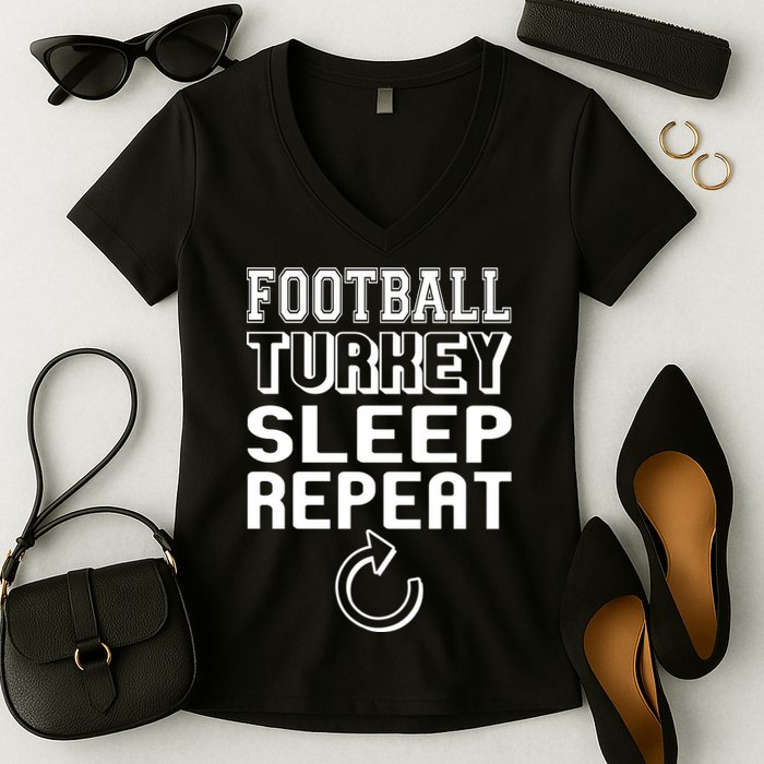 Football Turkey Sleep Repeat Women's V-Neck T-Shirt