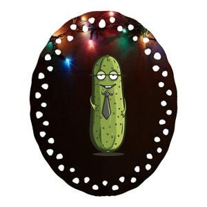 Funny Office Pickle With Tie For Bureau Job Lovers Ceramic Oval Ornament