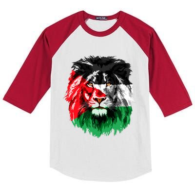 Flag Of Palestine Lion Face Palestine Flag Kids Colorblock Raglan Jersey