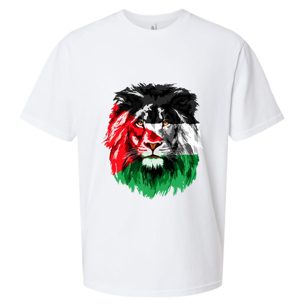 Flag Of Palestine Lion Face Palestine Flag Sueded Cloud Jersey T-Shirt