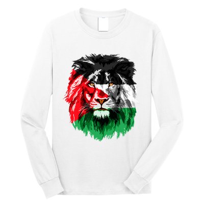 Flag Of Palestine Lion Face Palestine Flag Long Sleeve Shirt