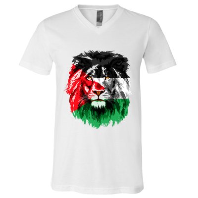 Flag Of Palestine Lion Face Palestine Flag V-Neck T-Shirt
