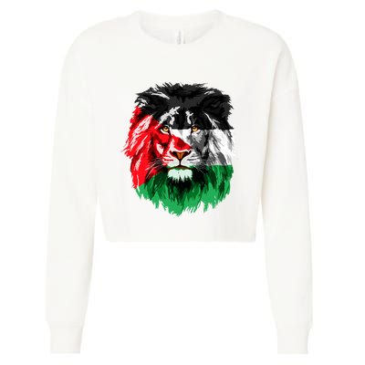 Flag Of Palestine Lion Face Palestine Flag Cropped Pullover Crew