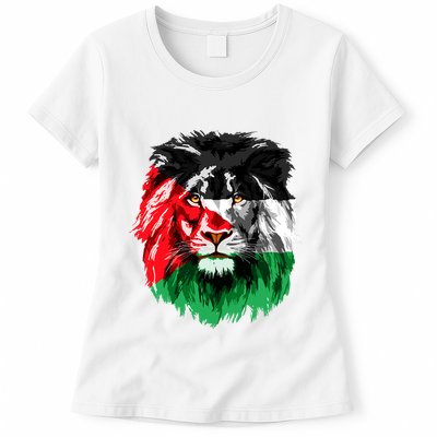 Flag Of Palestine Lion Face Palestine Flag Womens T-Shirt