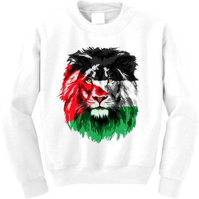 Flag Of Palestine Lion Face Palestine Flag Kids Sweatshirt