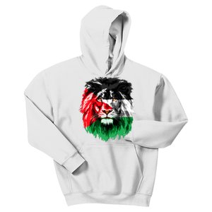 Flag Of Palestine Lion Face Palestine Flag Kids Hoodie