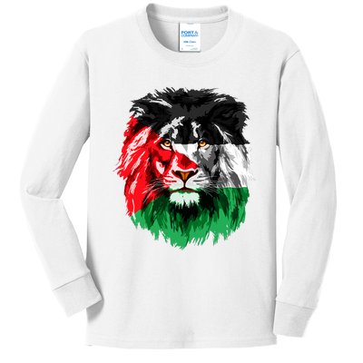 Flag Of Palestine Lion Face Palestine Flag Kids Long Sleeve Shirt