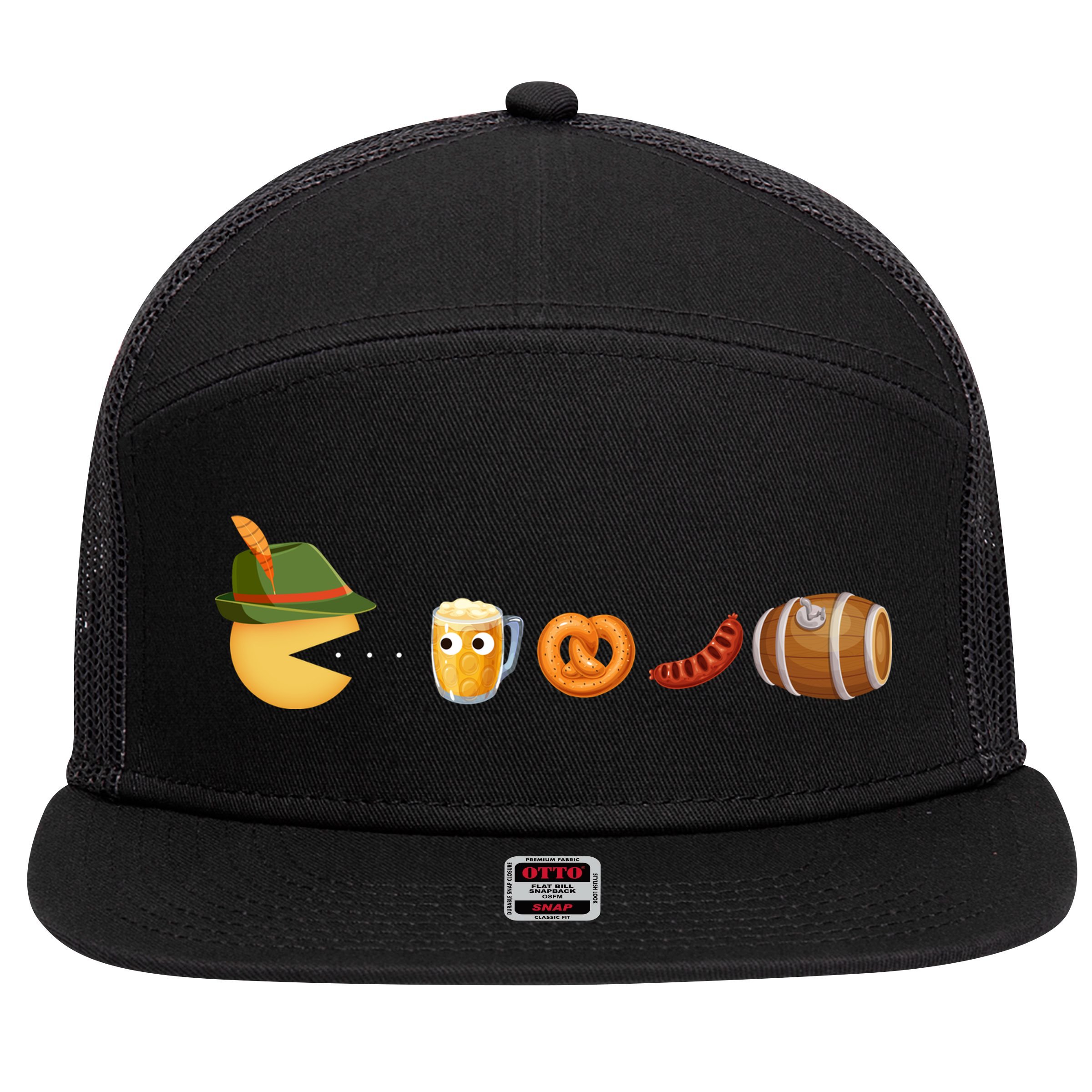 Funny Oktoberfest Pac Man Game 7 Panel Mesh Trucker Snapback Hat