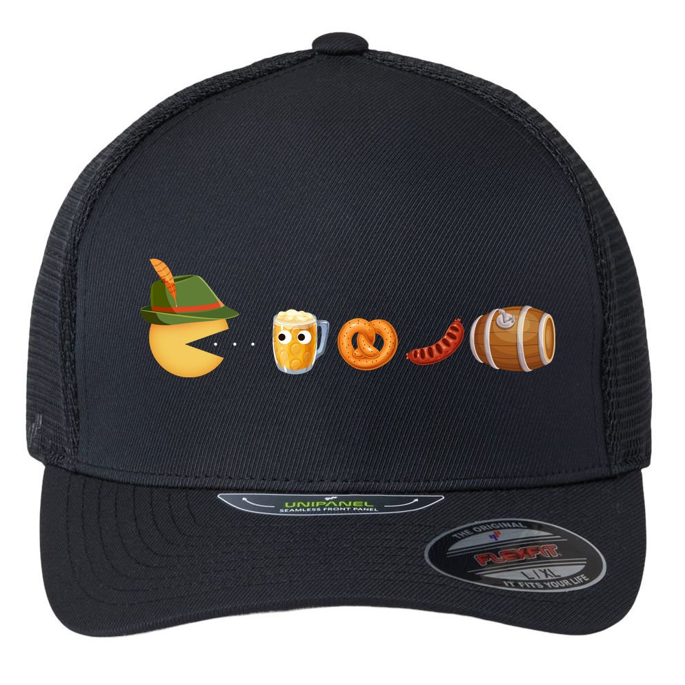 Funny Oktoberfest Pac Man Game Flexfit Unipanel Trucker Cap