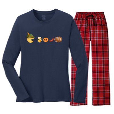 Funny Oktoberfest Pac Man Game Women's Long Sleeve Flannel Pajama Set 