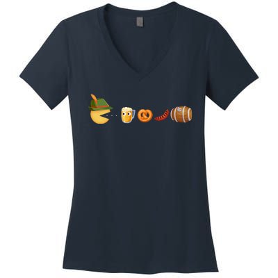 Funny Oktoberfest Pac Man Game Women's V-Neck T-Shirt