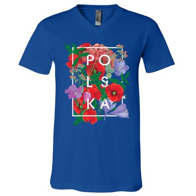 Flowers Of Poland Word Art Gift Polska Polish Pride Cool Gift V-Neck T-Shirt