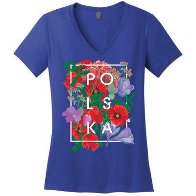 Flowers Of Poland Word Art Gift Polska Polish Pride Cool Gift Women's V-Neck T-Shirt