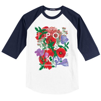 Flowers Of Poland Word Art Gift Polska Polish Pride Cool Gift Baseball Sleeve Shirt