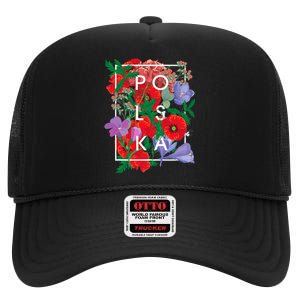 Flowers Of Poland Word Art Polska Polish Pride High Crown Mesh Back Trucker Hat