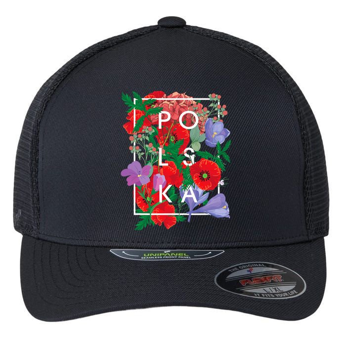 Flowers Of Poland Word Art Polska Polish Pride Flexfit Unipanel Trucker Cap