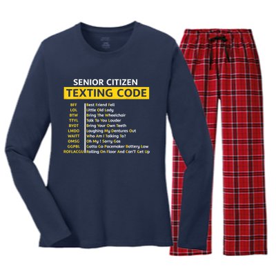 Funny Old People Senior Citizen Texting Code Gift Women's Long Sleeve Flannel Pajama Set 