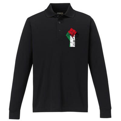 Fist of Palestine Free Palestine Performance Long Sleeve Polo