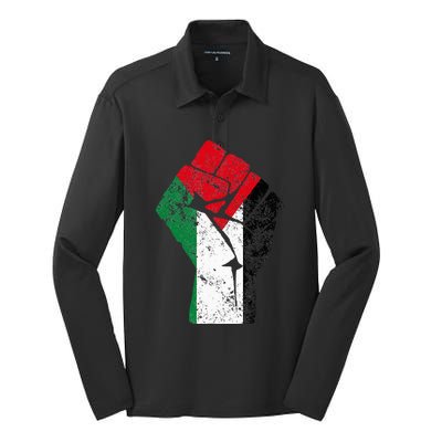 Fist of Palestine Free Palestine Silk Touch Performance Long Sleeve Polo