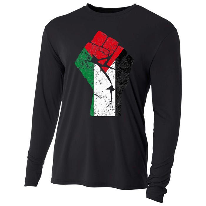 Fist of Palestine Free Palestine Cooling Performance Long Sleeve Crew