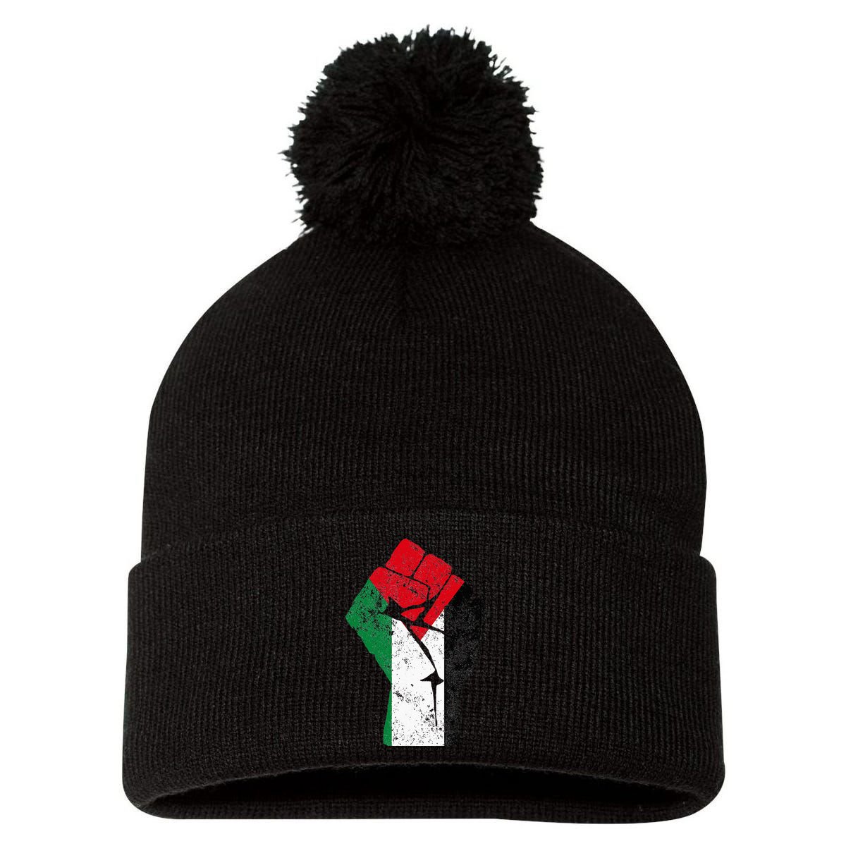 Fist of Palestine Free Palestine Pom Pom 12in Knit Beanie