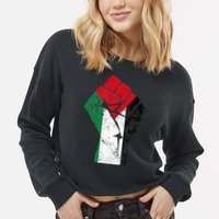 Fist of Palestine Free Palestine Cropped Pullover Crew