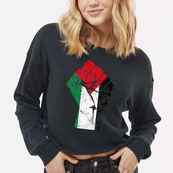 Fist of Palestine Free Palestine Cropped Pullover Crew