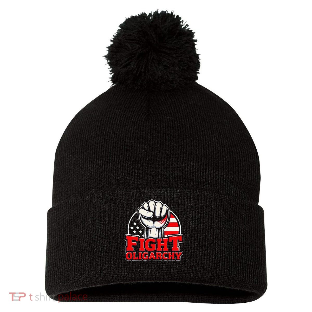 Fight Oligarchy Protest Pom Pom 12in Knit Beanie