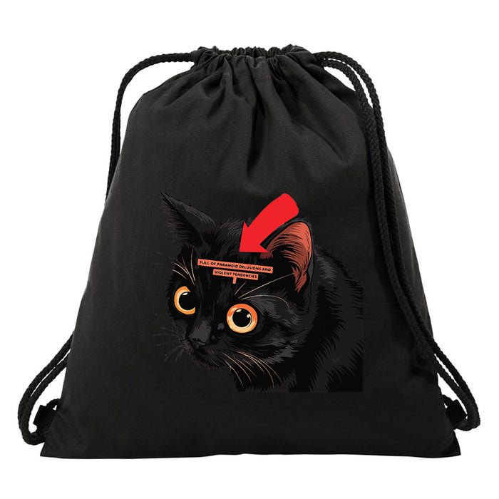 Full Of Paranoid Delusions And Violent Funny Meme Cat Drawstring Bag
