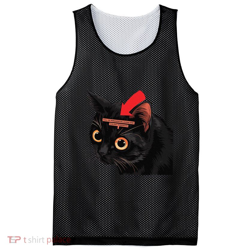 Full Of Paranoid Delusions And Violent Funny Meme Cat Mesh Reversible Basketball Jersey Tank