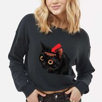 Full Of Paranoid Delusions And Violent Funny Meme Cat Cropped Pullover Crew