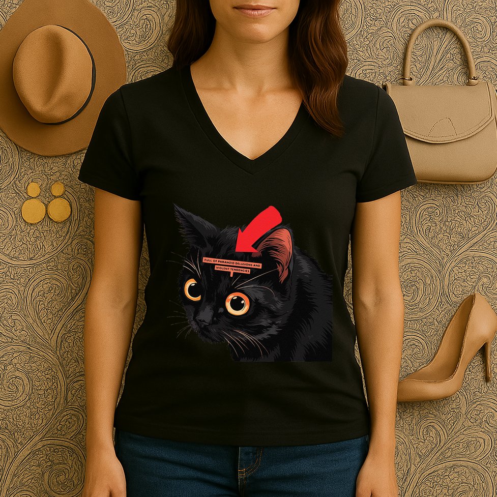 Full Of Paranoid Delusions And Violent Funny Meme Cat Women's V-Neck T-Shirt