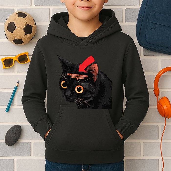Full Of Paranoid Delusions And Violent Funny Meme Cat Kids Hoodie