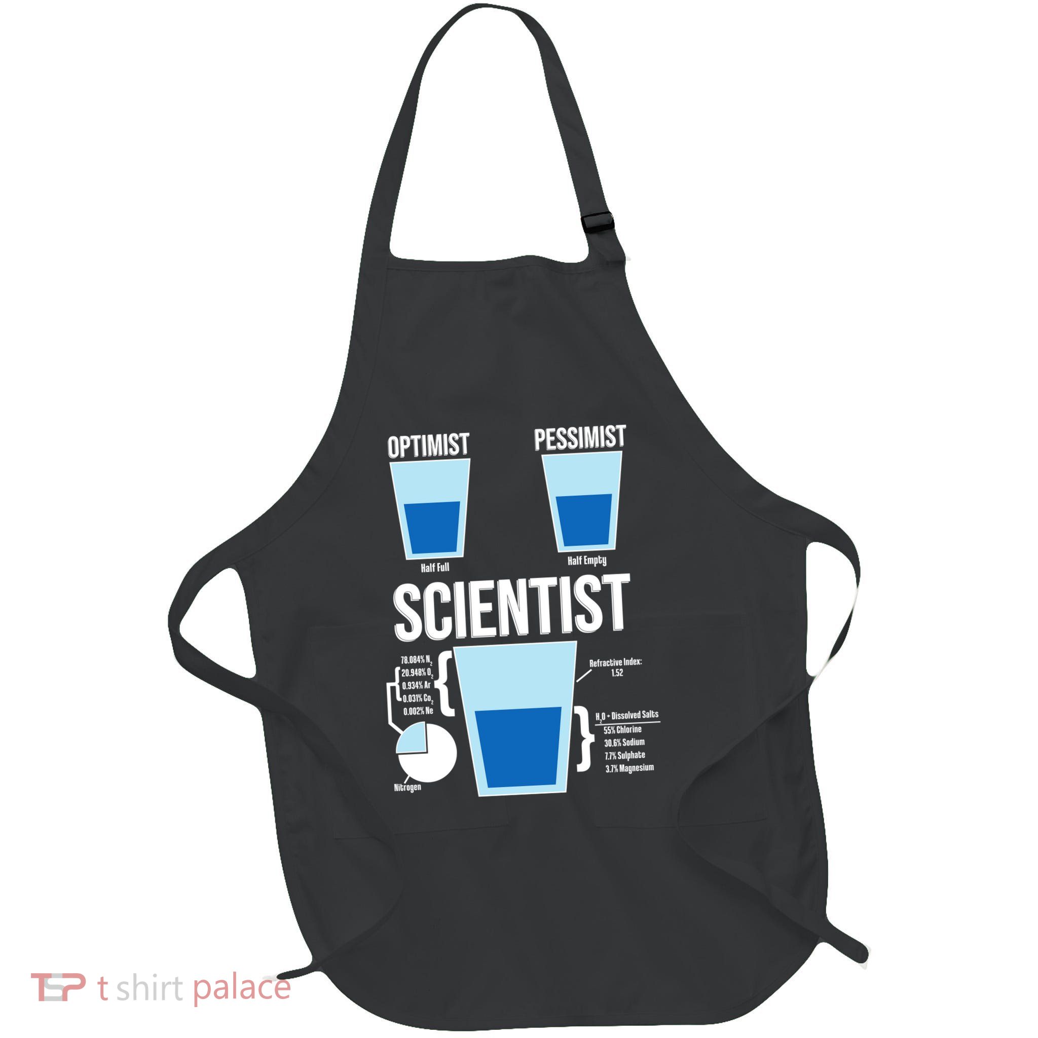 Funny Optimist Pessimist Scientist Full-Length Apron With Pockets