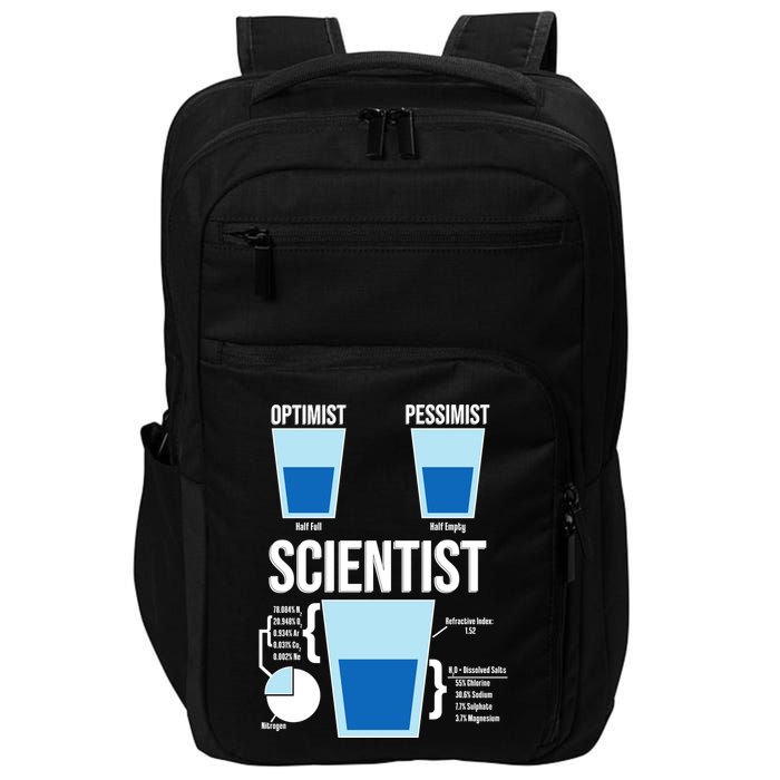 Funny Optimist Pessimist Scientist Impact Tech Backpack