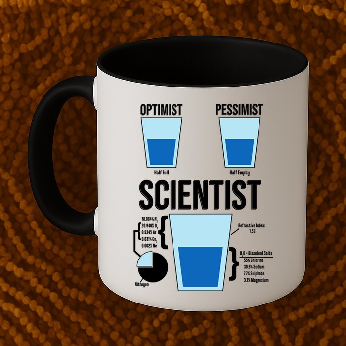 Funny Optimist Pessimist Scientist Mug