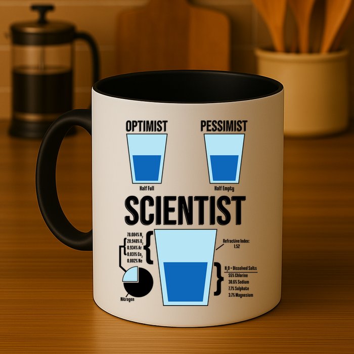 Funny Optimist Pessimist Scientist Mug