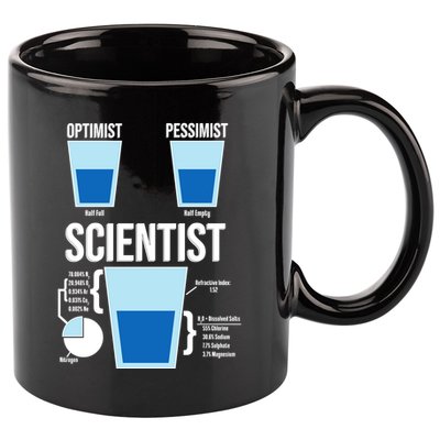 Funny Optimist Pessimist Scientist 11oz C Handle Ceramic Mug