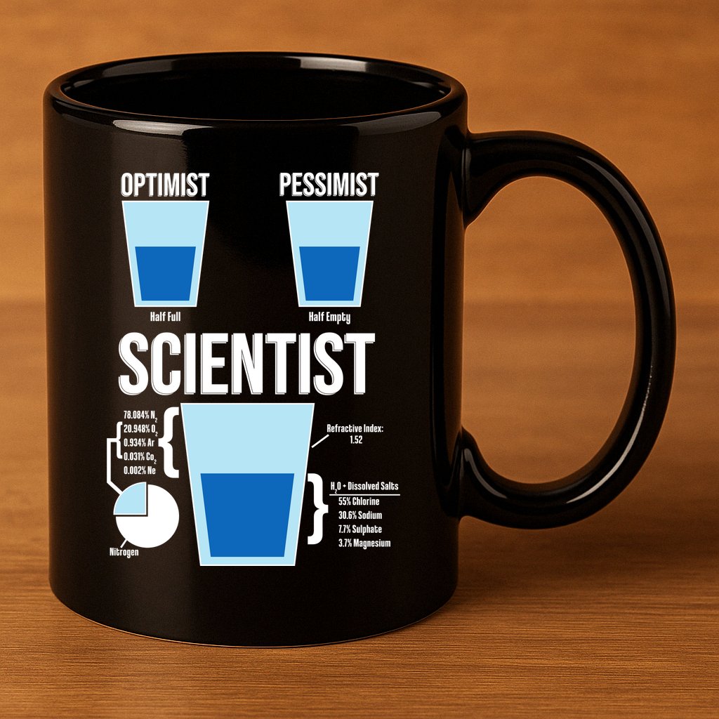Funny Optimist Pessimist Scientist 11oz C Handle Ceramic Mug