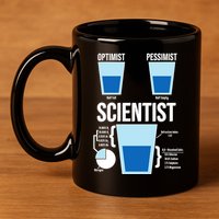 Funny Optimist Pessimist Scientist 11oz C Handle Ceramic Mug