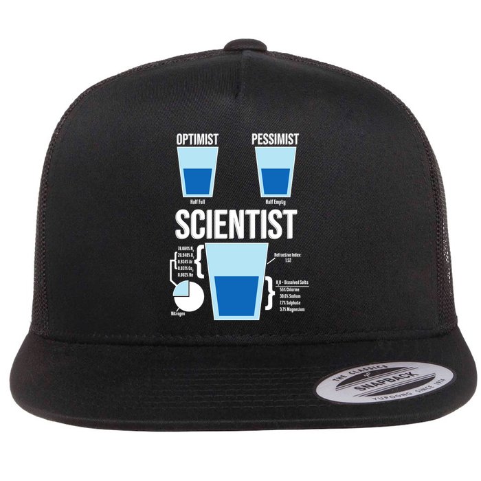 Funny Optimist Pessimist Scientist Flat Bill Trucker Hat