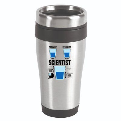 Funny Optimist Pessimist Scientist 16oz Travel Tumbler