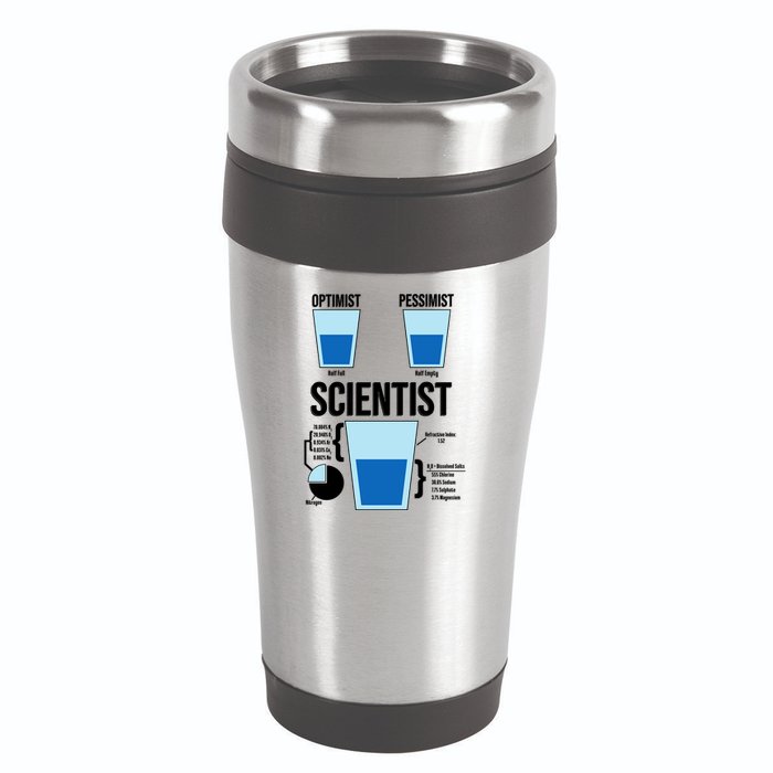 Funny Optimist Pessimist Scientist 16oz Travel Tumbler