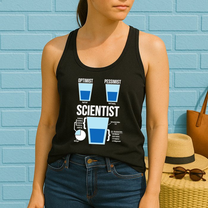 Funny Optimist Pessimist Scientist Womens Tank Top