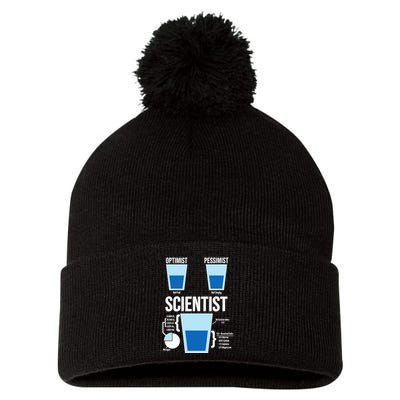 Funny Optimist Pessimist Scientist Pom Pom 12in Knit Beanie