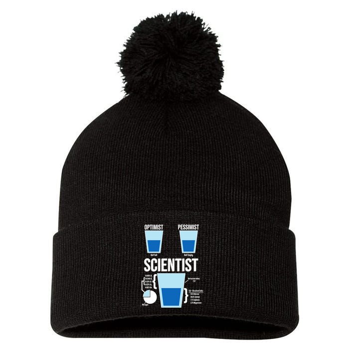 Funny Optimist Pessimist Scientist Pom Pom 12in Knit Beanie
