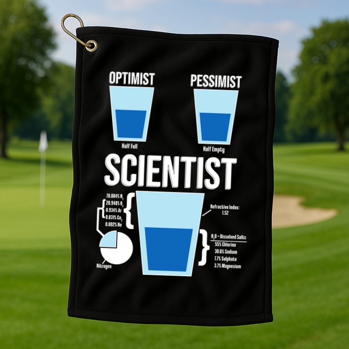 Funny Optimist Pessimist Scientist Golf Towel