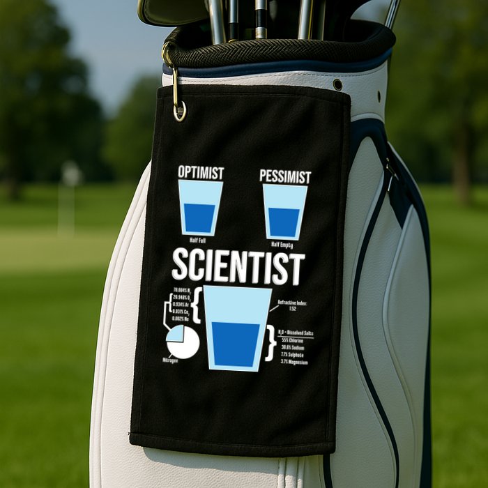 Funny Optimist Pessimist Scientist Golf Towel