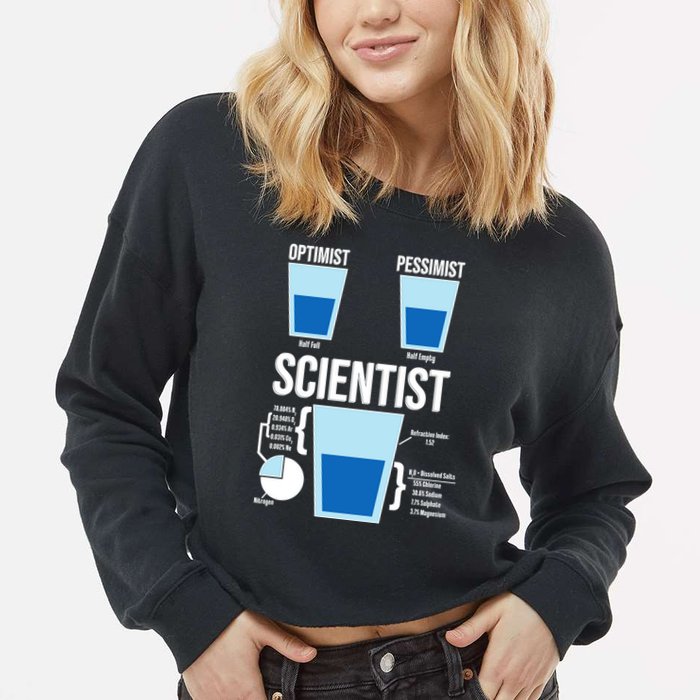 Funny Optimist Pessimist Scientist Cropped Pullover Crew